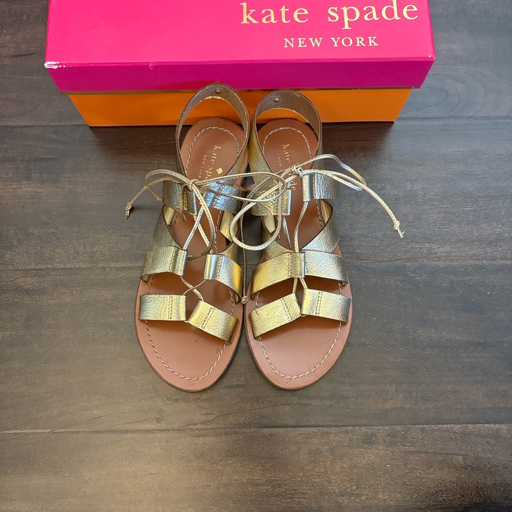 kate spade Gold Metallic Leather Lace-Up Gladiator Sandals